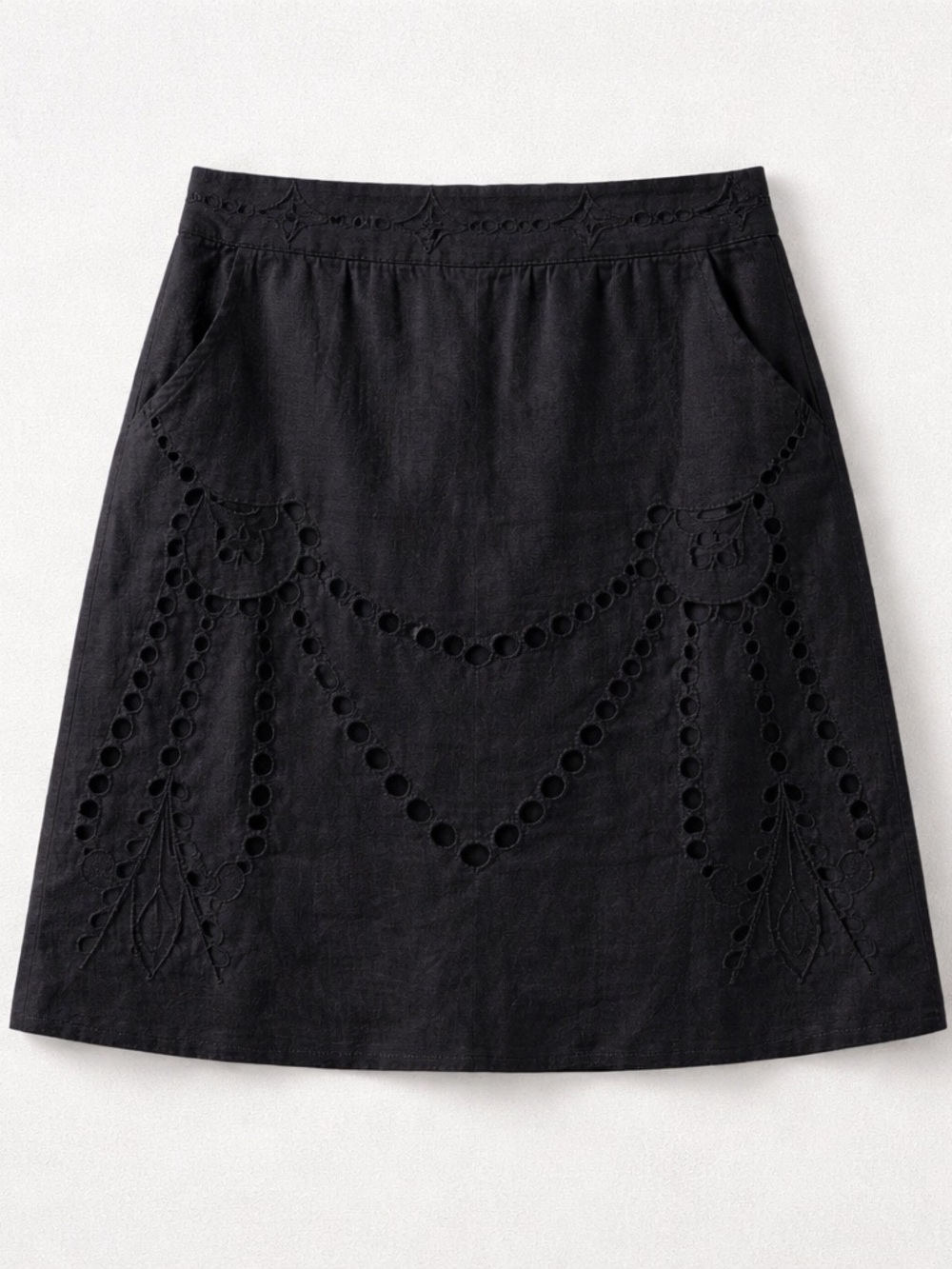 Etcetera Black Embroidered A-Line Skirt